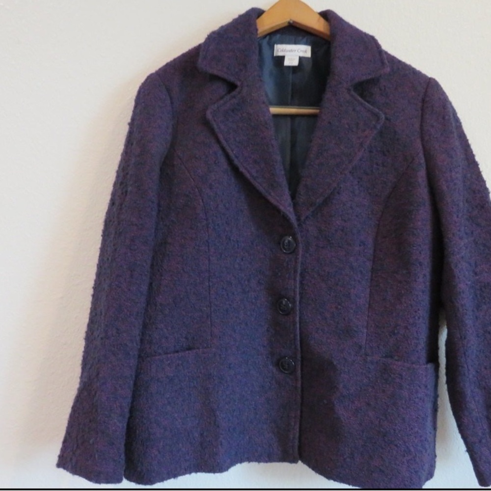 Coldwater Creek Womens Purple/Blue Tweed Button Up Wool Blazer Jacket Size 12P